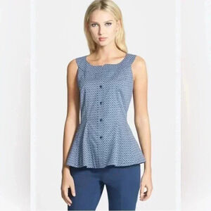 Lafayette 148 Sleeveless Peplum Collared Button Up Blouse